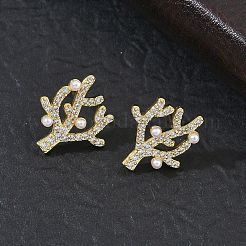 Brass Micro Pave Cubic Zirconia Stud Earrings for Women&nbsp;EJEW-A167-15G
