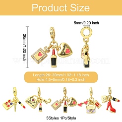 5Pcs 5 Styles Woman Theme Brass Enamel European Dangle Charms&nbsp;KK-CJ0003-91