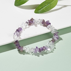 Natural Amethyst & Quartz Crystal Chips Beads Stretch Bracelet for Women&nbsp;BJEW-AL00003-18