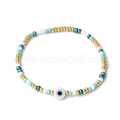 Handmade Evil Eye Lampwork & Glass Seed Beads Stretch Bracelets for Men Women&nbsp;BJEW-JB12361