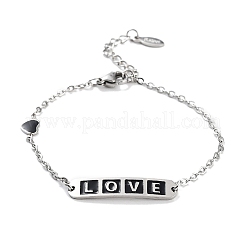 201 Stainless Steel Heart & Rectangle with Word Love Link Bracelets&nbsp;BJEW-B090-02A