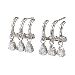 304 Stainless Steel Cubic Zirconia Dangle Stud Earrings for Women&nbsp;SA-CBA183D-11B-P