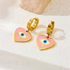 304 Stainless Steel Enamel Heart with Evil Eye Hoop Earrings&nbsp;FS-WGFA37A-04