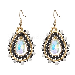Teardrop Seed Beads & Glass Woven Dangle Earrings&nbsp;EJEW-MZ00682-01