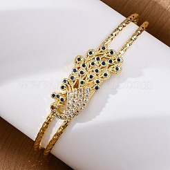 Brass Micro Pave Cubic Zirconia Cuff Bangles for Women&nbsp;BJEW-U025-09G