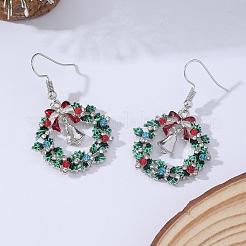 Christmas Wreath & Christmas Bell Alloy Rhinestone Dangle Earrings&nbsp;WG06691-04