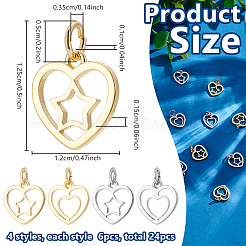 24Pcs 6 Styles Heart Brass Charms&nbsp;KK-AR0004-78