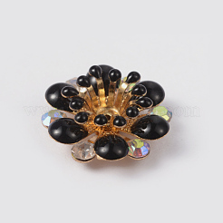 Flower Brass Rhinestone Enamel Cabochon Settings&nbsp;X-KK-K114-FGM-G