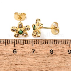 Brass Micro Pave Cubic Zirconia Flower Stud Earrings&nbsp;EJEW-K267-12G