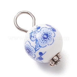 Handmade Flower Printed Porcelain Ceramic Pendants&nbsp;PALLOY-JF03928-01