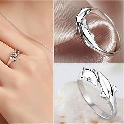 Simple Fashion Style Brass Dolphin Lover Cuff Rings&nbsp;RJEW-EE0002-003P-B