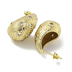 Teardrop Texture Brass Micro Pave Cubic Zirconia Stud Earrings for Women&nbsp;EJEW-E312-08G