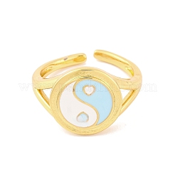 Round with Yin-yang Brass Enamel Open Cuff Rings for Women&nbsp;RJEW-U009-11D-G
