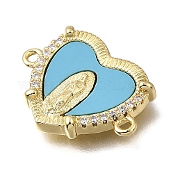 Heart Brass Clear Cubic Zirconia & Acrylic Connector Charms&nbsp;KK-G602-13A-01