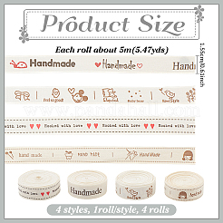 4 Rolls 4 Styles Cotton Handmade Printed Ribbon&nbsp;OCOR-NB0002-08