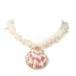 Summer Beach Electroplate Natural Sea Shell Pendant Shell Chip Beaded Necklaces for Women&nbsp;NJEW-JN06372