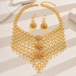 Luxurious Alloy Flower Tassel Necklaces & Earrings Sets Womenfor Elegant Events&nbsp;FJ5818