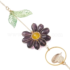 Alloy Enamel Bee & Glass Flower Crystal Suncatcher&nbsp;HJEW-TA00475-01