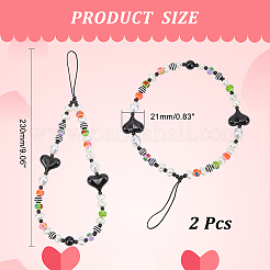 2Pcs Colorful Beads Plastic Pearl Heart Beaded Chain Moblie Straps&nbsp;AJEW-AR0001-61