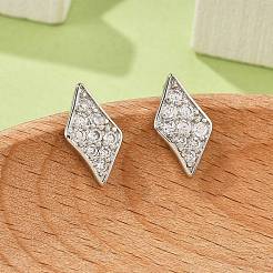 Rhombus Brass Micro Pave Clear Cubic Zirconia Stud Earrings for Women&nbsp;EJEW-G428-16P