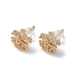Snowflake Brass Micro Pave Cubic Zirconia Stud Earrings&nbsp;EJEW-Z152-02G-02
