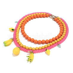 Alloy Enamel & Resin Lemon Banana Tassel 3 Layer Bib Necklaces for Women&nbsp;WG73E1C-01