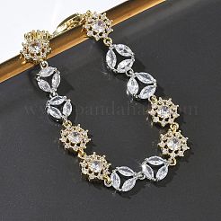 Brass Micro Pave Clear Cubic Zirconia Link Chain Bracelets for Women&nbsp;BJEW-C156-06A-PG