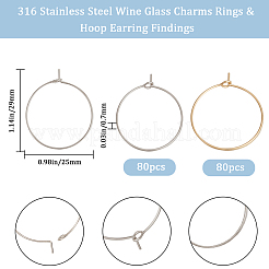 160Pcs 2 Colors 316 Surgical Stainless Steel Wine Glass Charms Rings&nbsp;STAS-BBC0003-20