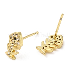 Rack Plating Brass Fishbone Stud Earrings with Cubic Zirconia&nbsp;EJEW-D061-06G
