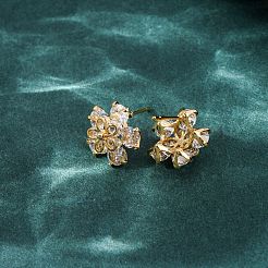 Brass Cubic Zirconia Stud Earrings for Women&nbsp;EJEW-F418-11G