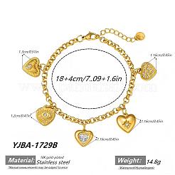 304 Stainless Steel Pave Clear Cubic Zirconia Multi Heart Charm Bracelets for Women&nbsp;WG681EF-01