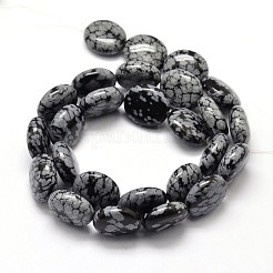 Flat Round Natural Snowflake Obsidian Bead Strands&nbsp;G-L291-07