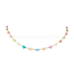 304 Stainless Steel Enamel Colorful Heart Link Chain Necklaces for Women&nbsp;NJEW-JN05165