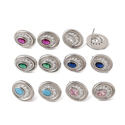 Brass Micro Pave Cubic Zirconia Stud Earrings&nbsp;EJEW-G471-13P