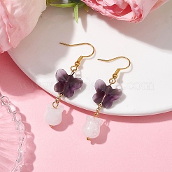 Butterfly Transparent Glass with Natural White Jade Dangle Earrings&nbsp;EJEW-JE05804-01