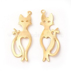 Rack Plating Brass Kitten Pendants&nbsp;X-KK-F772-16G