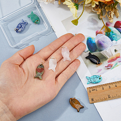 8Pcs 8 Styles Synthetic Turquoise & Natural Quartz Crystal & Tiger Eye & Green Aventurine & Rose Quartz & Unakite & Obsidian & Blue Spot Jasper Pendants&nbsp;PALLOY-FH00193