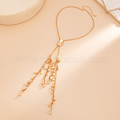 Adjustable Alloy & Iron & CCB Plastic Teardrop Tassel Lariat Necklaces for Women&nbsp;WG708EF-01
