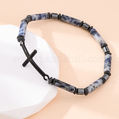 Column Natural Blue Spot Jasper Bead Stretch Bracelets&nbsp;BJEW-F493-03EB