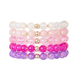 5Pcs 5 Color Spray Painted Crackle Glass Beads Stretch Bracelets for Men Women&nbsp;BJEW-MZ00203
