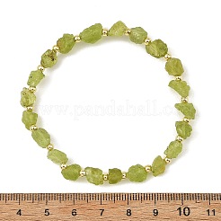 Raw Rough Natural Peridot & Electroplate Synthetic Non-magnetic Hematite Round Beaded Stretch Bracelets&nbsp;BJEW-JB14392