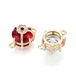 Brass Pave Cubic Zirconia Half Round Connector Charms&nbsp;KK-T078-28G