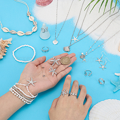 Ocean Theme Brass & 304 Stainless Steel Necklaces & Bracelets & 304 Stainless Steel Earring & Brass Cuff Rings Sets&nbsp;SJEW-PH00007