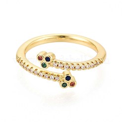 Brass Micro Pave Cubic Zirconia Cuff Rings for Women&nbsp;KK-T071-78G
