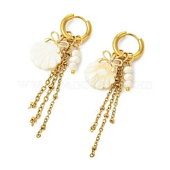 304 Stainless Steel with Natural Freshwater Shell & Pearl Hoop Dangle Earrings for Women&nbsp;EJEW-JE07214