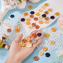 120Pcs 6 Colors 2-Hole Wood Flower Buttons&nbsp;BUTT-TA0001-40C