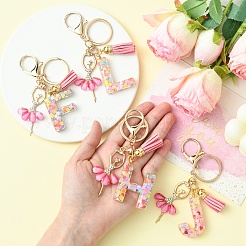 Letter A~Z Transparent Glitter Resin Pendant Keychains&nbsp;KEYC-FZ00024-07