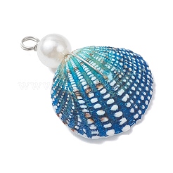 Dyed Natural Shell & Imitaiton Round White Pearl Pendants&nbsp;PALLOY-JF04443-02