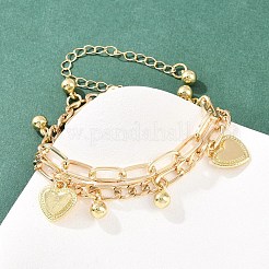 Iron Figaro & Paperclip Chain Double Layers Bracelets Link Bracelets for Women&nbsp;BJEW-A156-01G