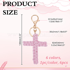 6Pcs 6 Colors Cotton Woven Cross Keychains&nbsp;KEYC-HY0001-42